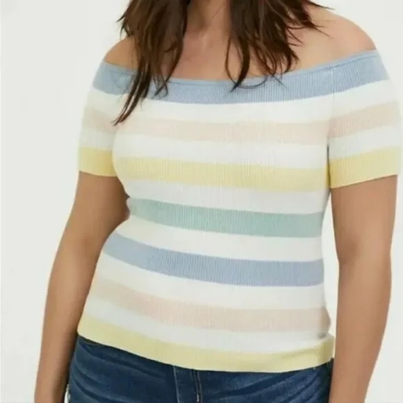 torrid Tops - Torrid Women's Off the Shoulder Knit Pastel Stripe Top NWT 4X